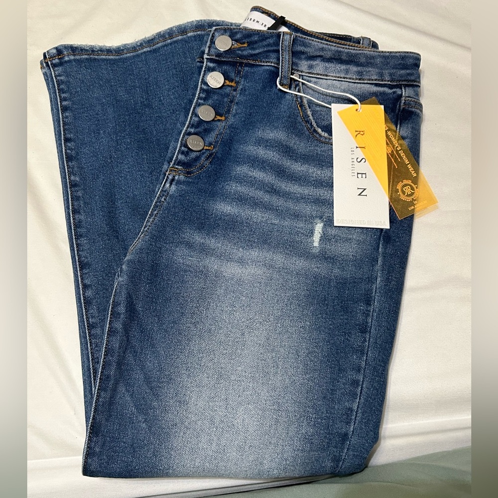 Risen Mid Rise Button Fly Crop Flare Jeans size 13